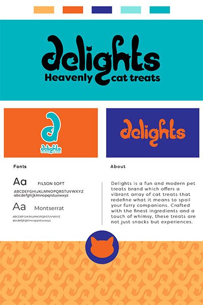 Delights Brand Identity Guide Sheet Delights Brand Identity Guide Sheet with Colour Swatches and Logos and Typography