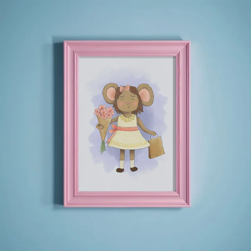 Mouse Girl Bearing Gifts Illustration Mockup 1 copy